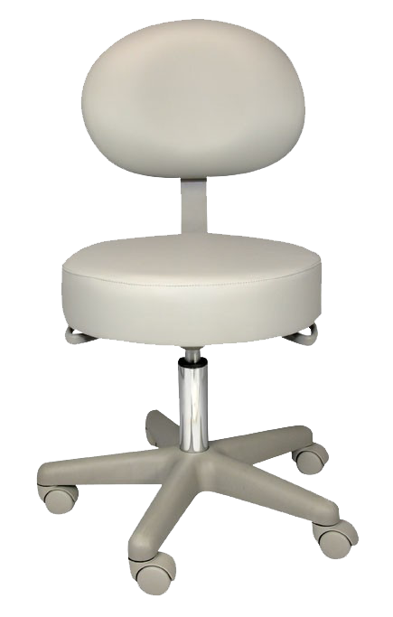 Medical or dental stool, with back, on wheels