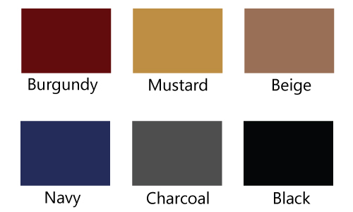 Bumper trim comes in 6 colors: Burgundy, Mustard, Beige, Navy, Charcoal and Black