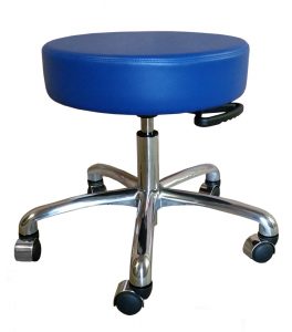 Blue rolling medical stool with adjustable height