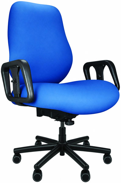 Blue Big & Tall Chair with arms, wheels, and 6-prong base