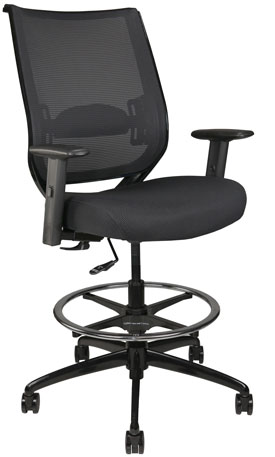 Nifty stool with arms and mesh back, front-angle view