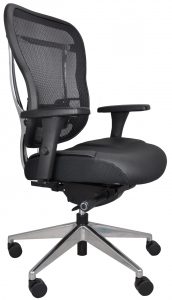 Rika task chair with black leather seat and black mesh back