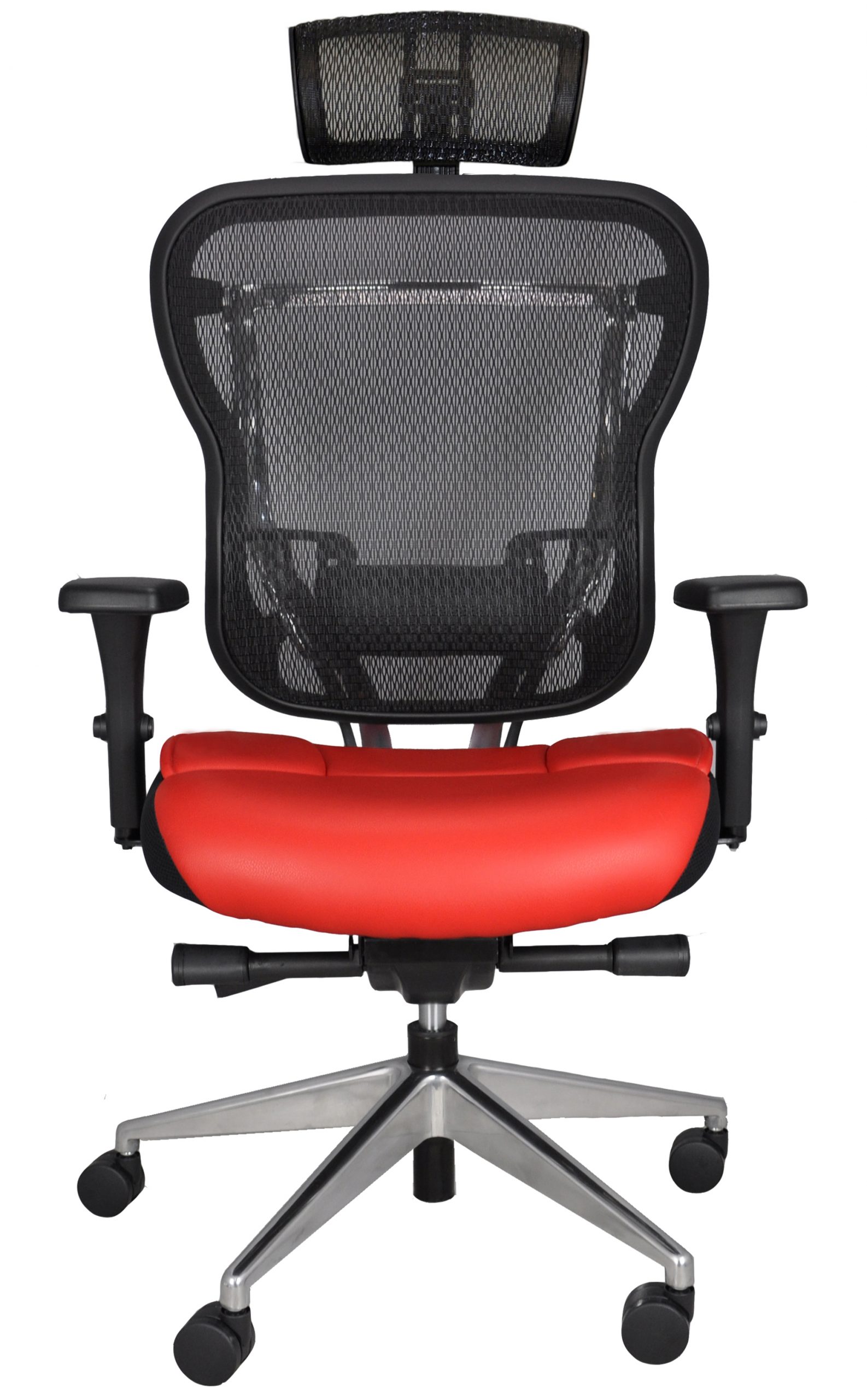 Mesh task chair with headrest and leather seat