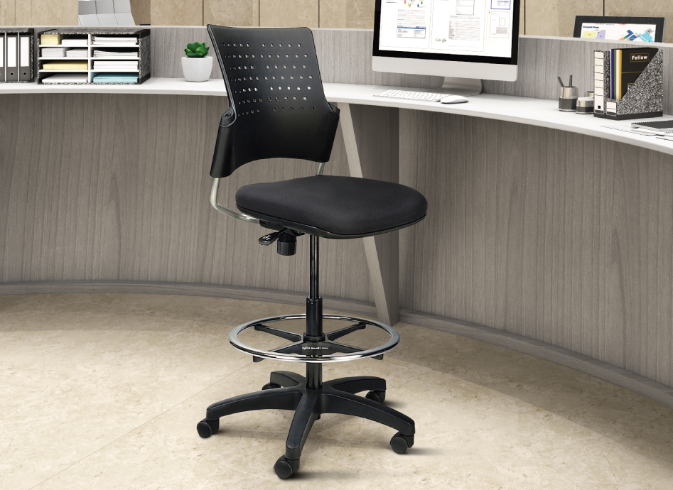 Black armless work stool with back
