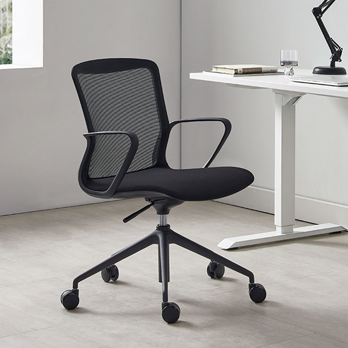 Black mesh-back office chair
