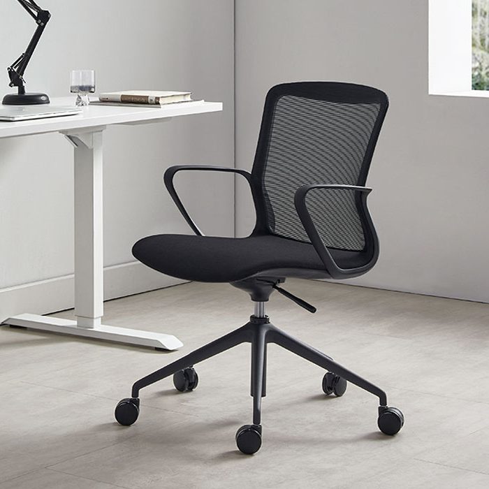 Black mesh-back office chair
