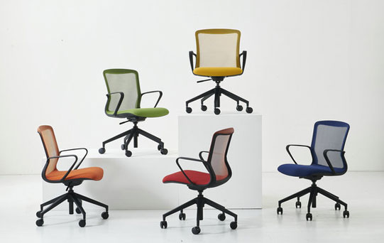 Colorful mesh-back office chairs