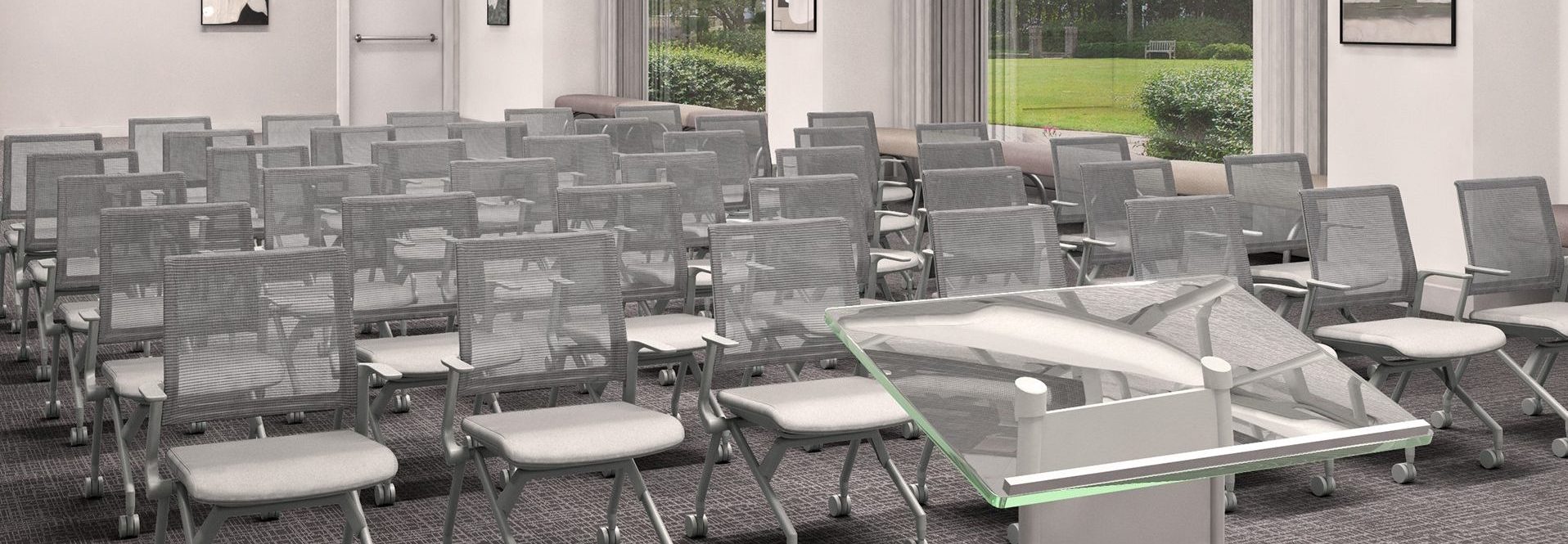 Gray folding chairs with arms