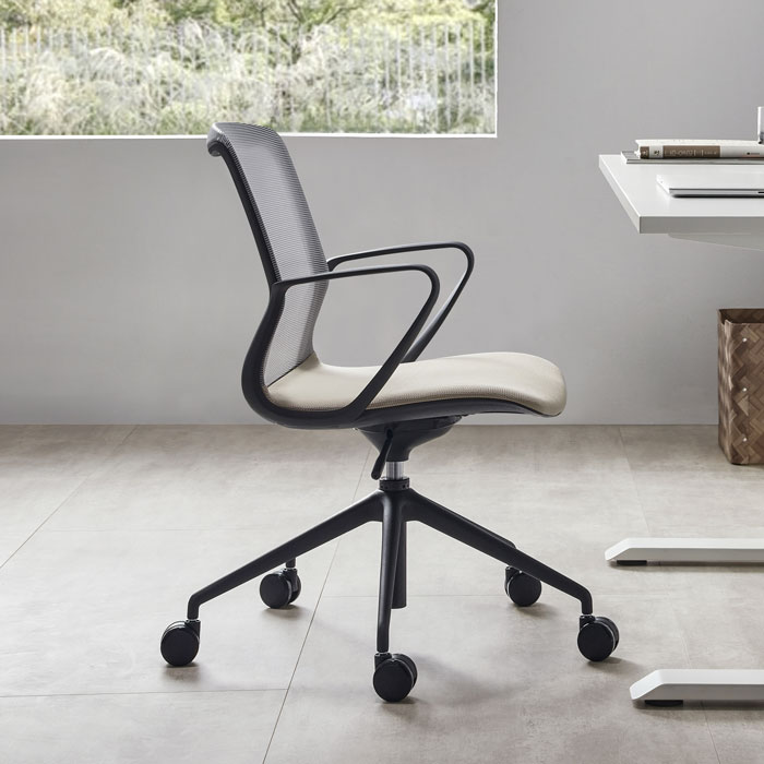 Gray Mesh-Back Office Chair - Side View