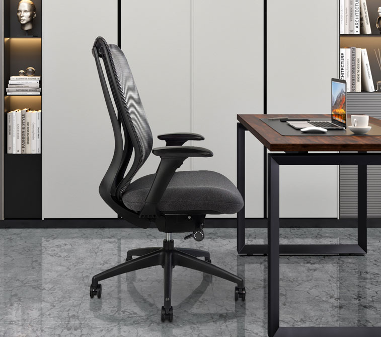 Comfortable Black Office Chair With Mesh Back - Side View