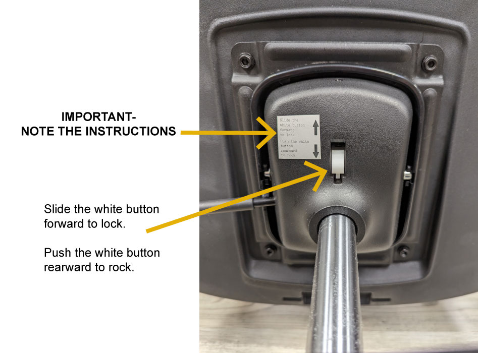 White Adjustment Button is on underside of Keen Chair