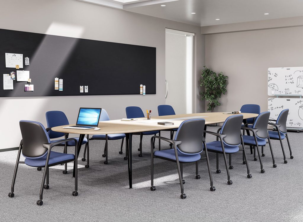 Multipurpose Flite Stacking Chairs with casters. around conference table