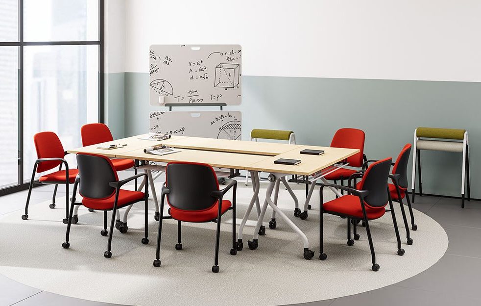 Flite Stacking Chairs with casters, around conference table