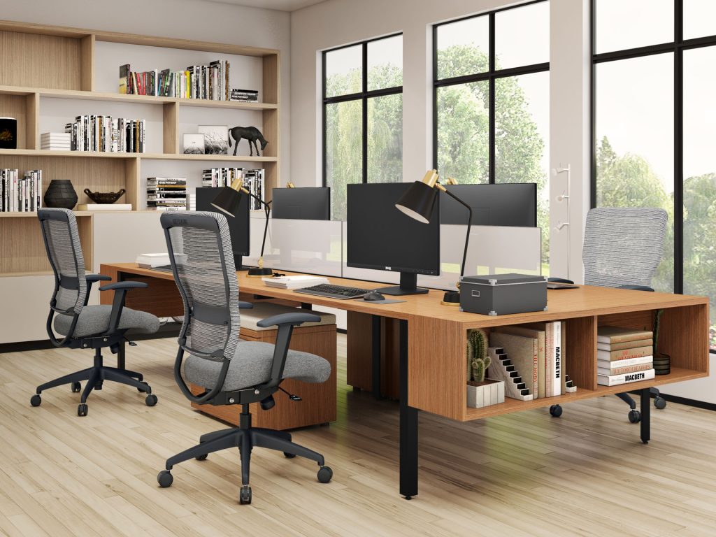 Black and gray mesh-back office chair