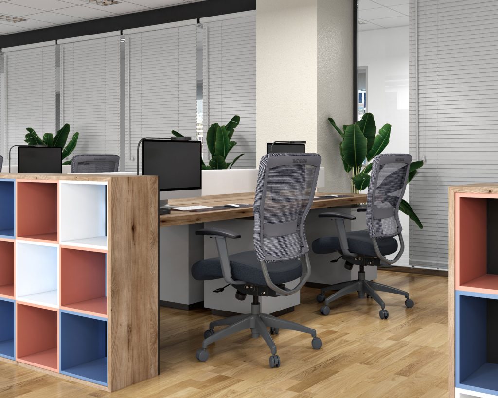 Gray and black mesh-back office chair