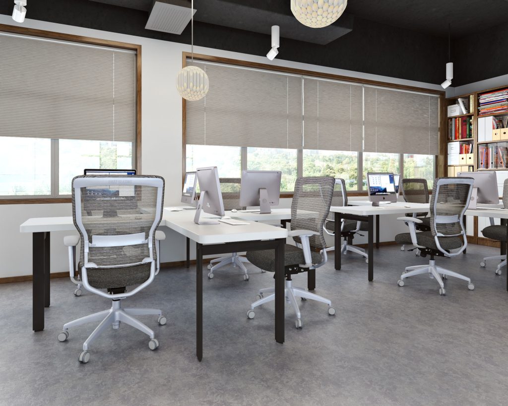Gray and white mesh-back office chair
