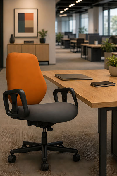 Big And Tall Chair with orange back and brown seat